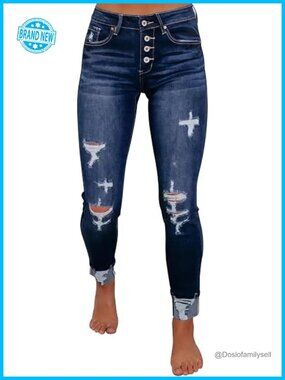 Stretchy Distressed Ripped Skinny Jeans with Frayed Hem